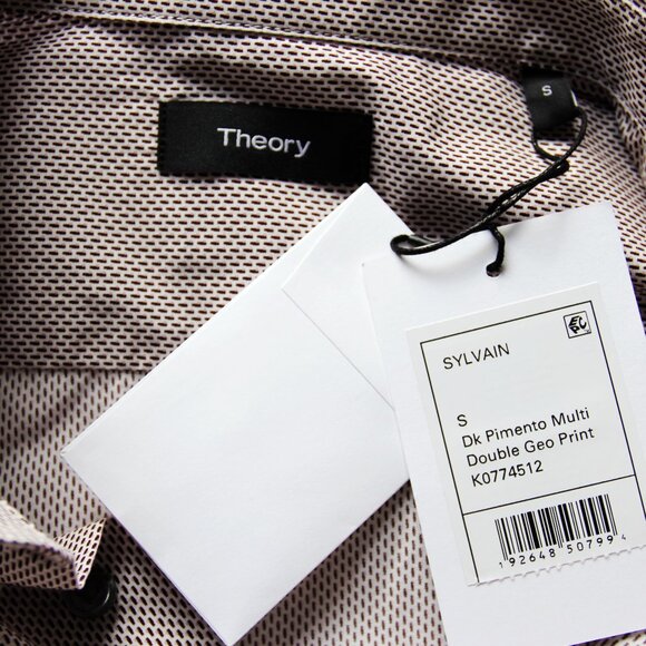 BNWT AW20 THEORY SYLVAIN DK PIMENTO DOUBLE GEOPRINT SHIRT S - Picture 9 of 10